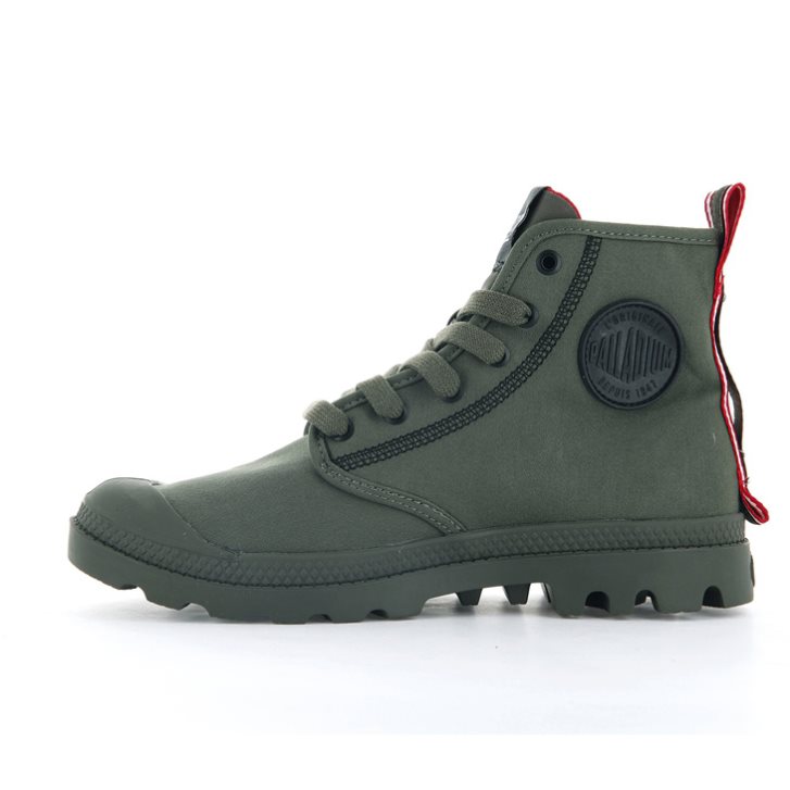 Palladium Pampa Dare 2 Survive Women's Boots Olive | UK T247-AGT